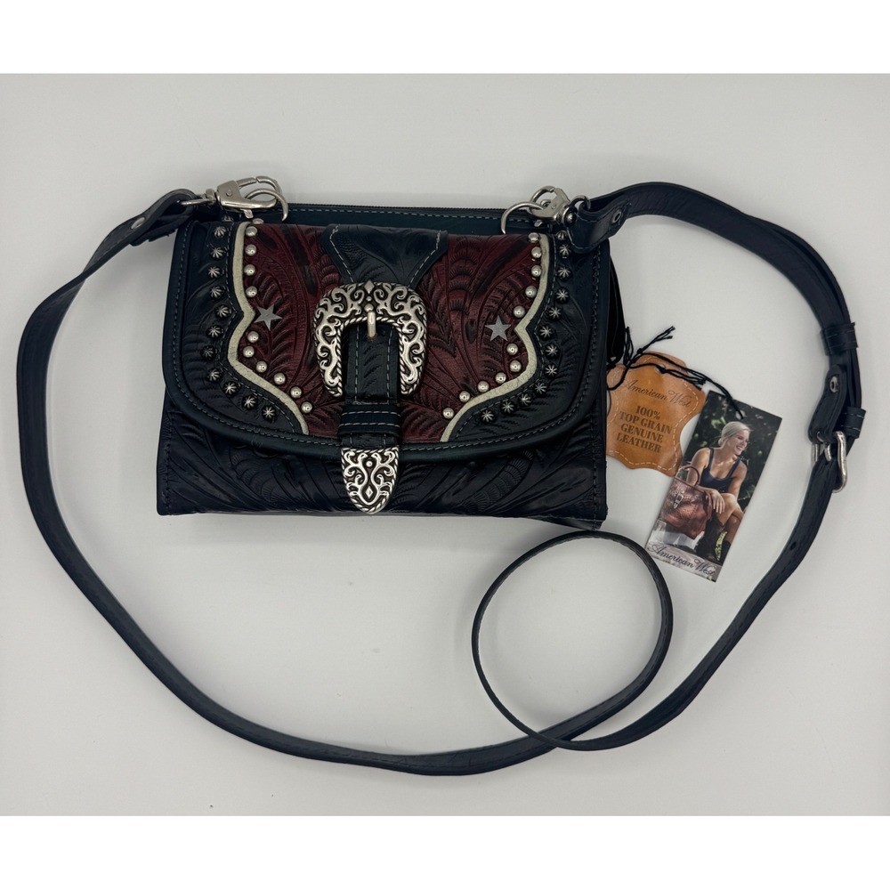 *NEW* AMERICAN WEST WOMEN'S TEXAS TWO-STEP MINI CROSSBODY BAG LEATHER PURSE - Picture 2 of 16